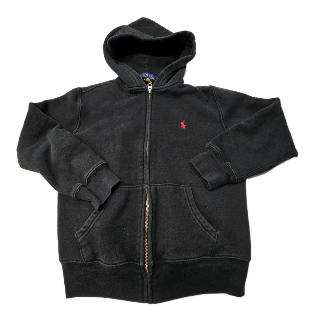 Polo Ralph Lauren Hoodie Boys M‎ (10-12) Black Zip Hooded Sweatshirt Pony Preppy